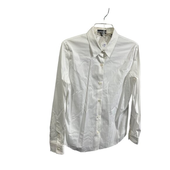 Theory Womens White Button-Down Shirt M Cotton Blend Long-Sleeve Classic Fit - Picture 6 of 6